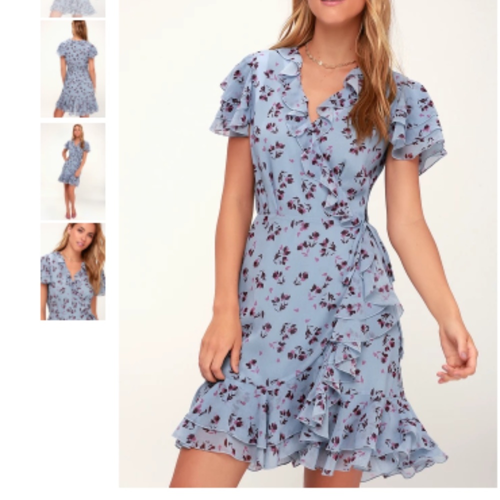 Lulus Madlyn Light Blue Floral Wrap Dress